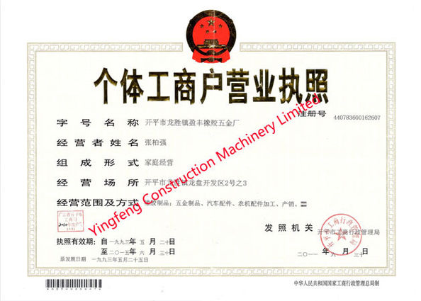 الصين GUANGZHOU XIEBANG MACHINERY CO., LTD الشهادات